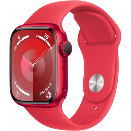 Apple Watch Series 9, 45 мм, корпус из алюминия красного цвета, спортивный ремешок красного цвета, размер S/M