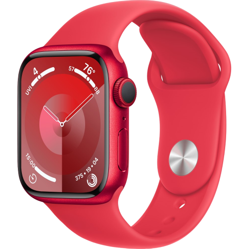 Apple Watch Series 9, 41 мм, корпус из алюминия красного цвета, спортивный ремешок красного цвета, размер S/M